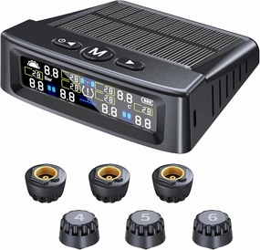 RV Tire Pressure Monitoring System - 6 Sensors TPMS with Solar/USB-C Charging & Auto-Dimming LCD Display, 0-9.9BAR 144PSI, Compatible for RV/Trailer/Truck