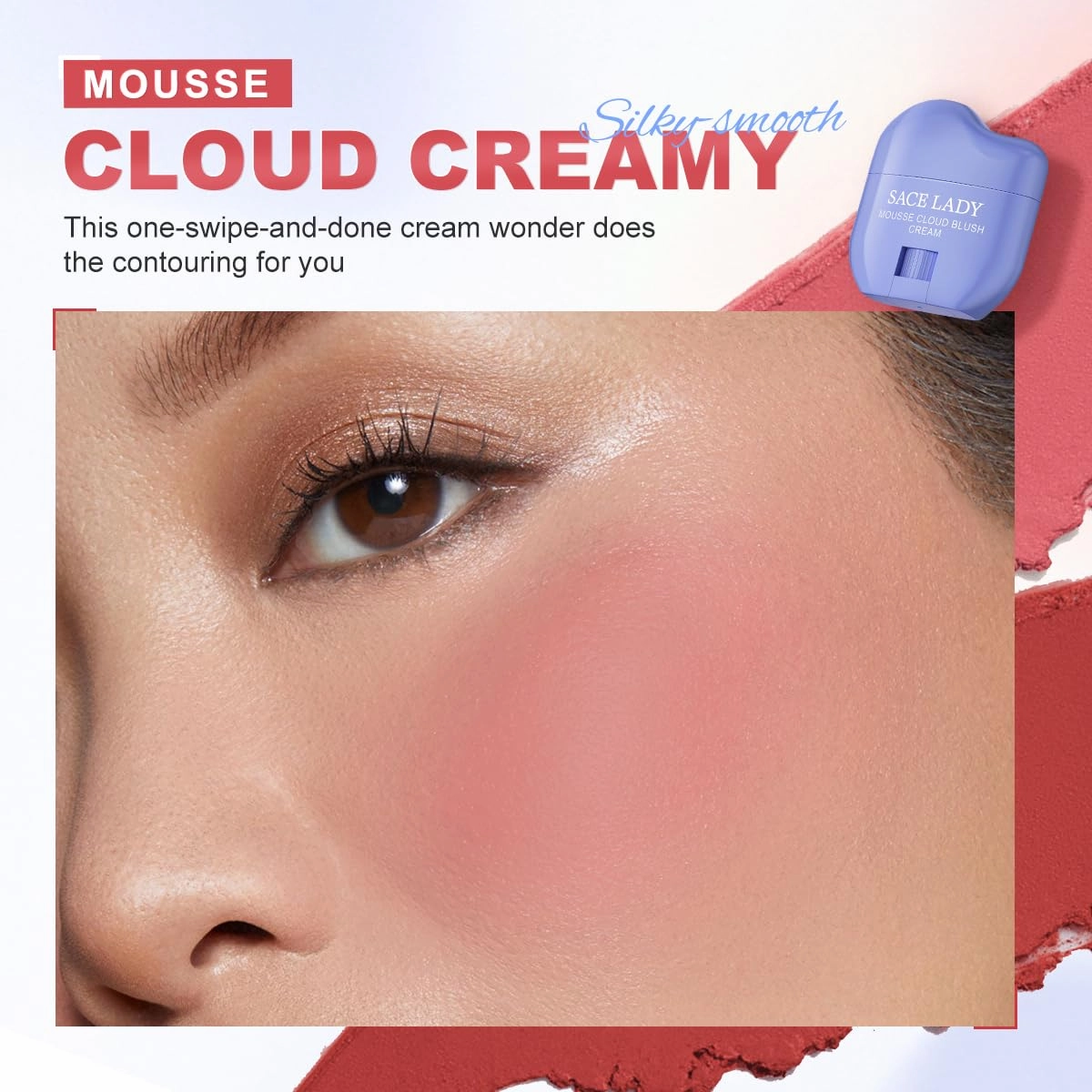 SACE LADY Creamy Blush Face Makeup, No Drying Blusher Cosmetics Pigmented Smooths Nourishes for Lip Eye Cheek Beauty Make Up, 0.31Oz (#04, 0.31Oz)