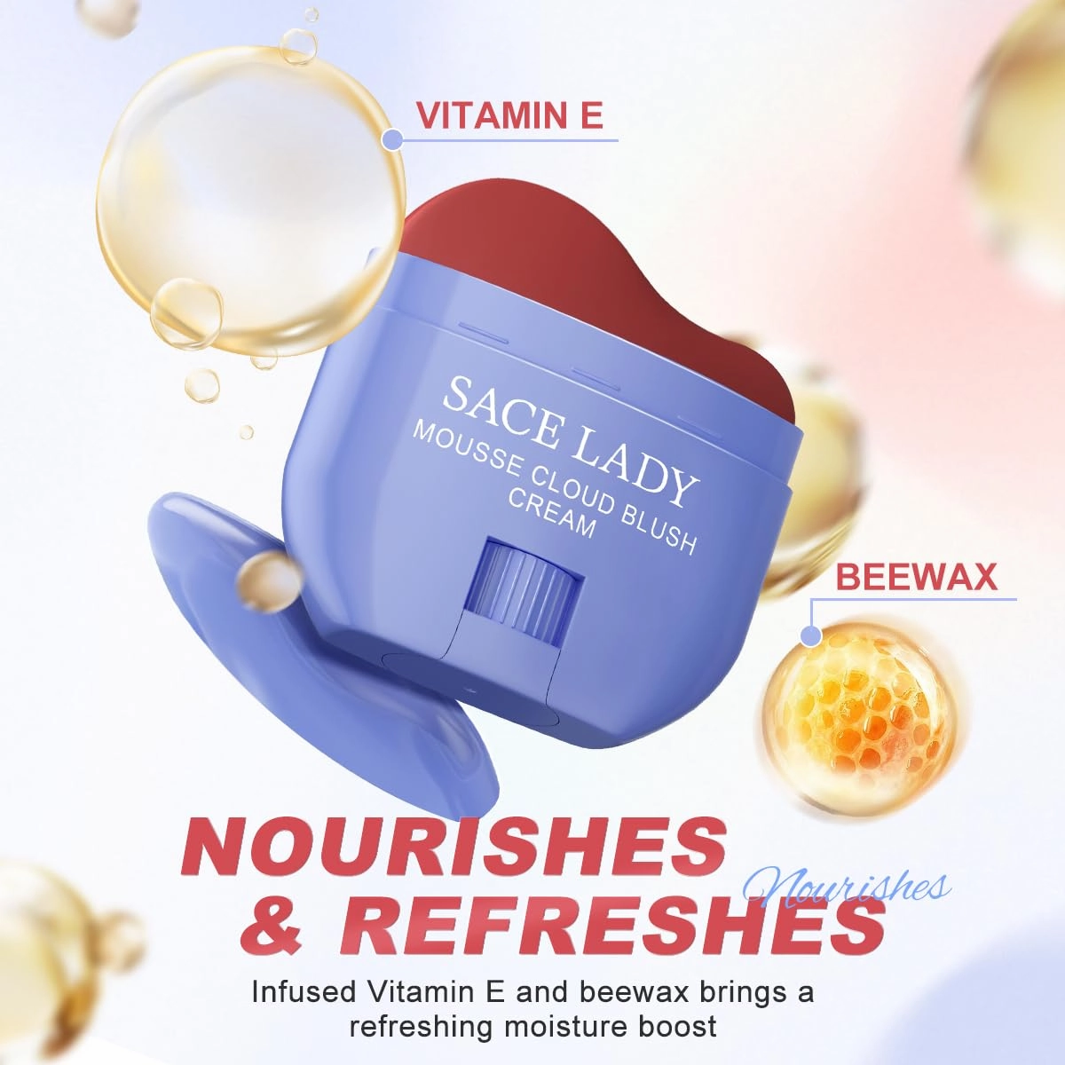 SACE LADY Creamy Blush Face Makeup, No Drying Blusher Cosmetics Pigmented Smooths Nourishes for Lip Eye Cheek Beauty Make Up, 0.31Oz (#04, 0.31Oz)
