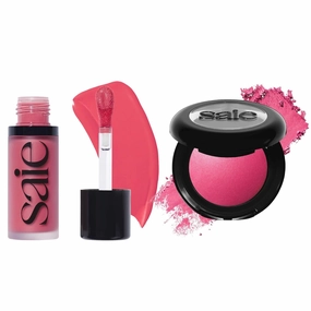 Saie Cheek Flush Duo - Dew Liquid Blush (.40 oz, Flirty), SuperSuede Baked Powder Blush (.01 oz, Amore) - Layerable, Skin-Nourishing Blushes for a Seamless Radiant Finish