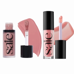 Saie Dewy Glow Duo - Dew Liquid Blush - (.40 oz, Lady), Glossybounce Lip Gloss-Oil Hybrid (.17 oz, Bubble) - Hydrating, Vegan Makeup for Radiant Cheeks & Lips