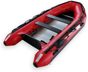 Seamax Ocean380T 12.5 Feet Commercial Grade Inflatable Boat, 5 Pontoon Chambers, Aluminum Floor, V Bottom, Max Support 25HP Motor, Coast Guard Standard Reflective Tapes, Multi-Purpose (Red)