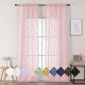 Sheer Blush Curtains for Bedroom Living Room 96 Inches Long 2 Panels Set, Soft Airy Light Filtering Geometric Jacquard Clip Curtains Drapes, Blush, 2Pcs Each 42" Wx96 L Inch