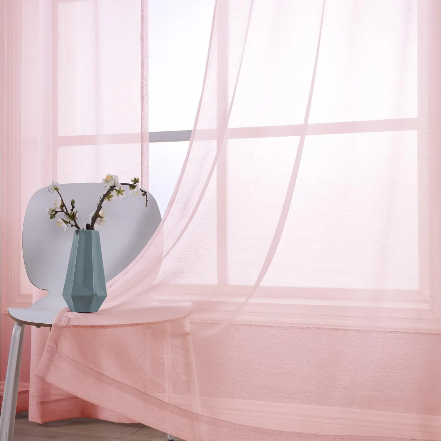Sheer Pink Curtains 2 Panels 84 Inches Long Grommet Window Voile Drape Transparent Faux Linen Semi Sheer Curtain for Bedroom Girls Room Decor Living Room Wide 52 Length Nickel Soft Light Blush Pink
