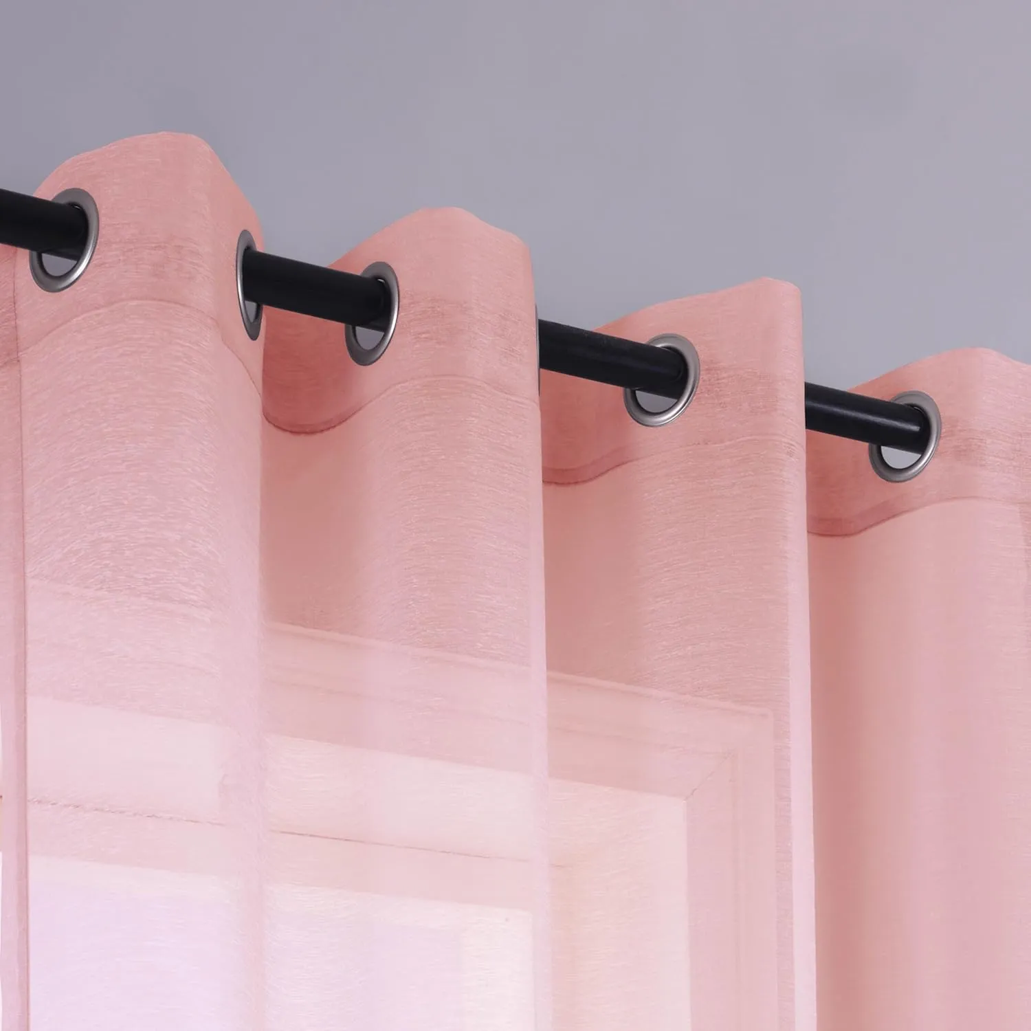 Sheer Pink Curtains 2 Panels 84 Inches Long Grommet Window Voile Drape Transparent Faux Linen Semi Sheer Curtain for Bedroom Girls Room Decor Living Room Wide 52 Length Nickel Soft Light Blush Pink