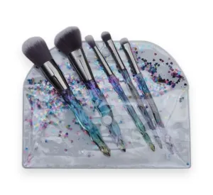 Show Me Magic Brush Set (Mystic Topaz) | Amethyst Crystal-like Handles | 5 Piece Face & Eye Brush Set | Vegan Bristles | Luxury Makeup Brush Set | Perfect for Travel