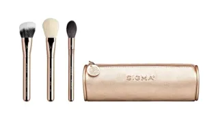 Sigma Beauty Bloom   Glow Makeup Brush Set – Set of 3 Face Makeup Brushes for Blush, Contour, Bronzer, and Highlighter, Includes Stylish Rose Gold Small Makeup Bag (4 Pcs)