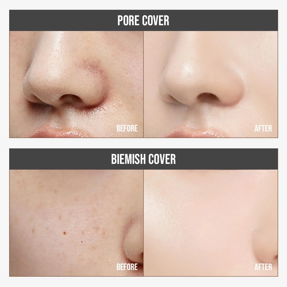 Signature Fit Cover Foundation - Blemish Cover, Full Coverage, Matte & Poreless Finish, Long-lasting & Lightweight, Korean Makeup, 1.02 Fl Oz (C01 Porcelain, 1.02 Fl Oz)