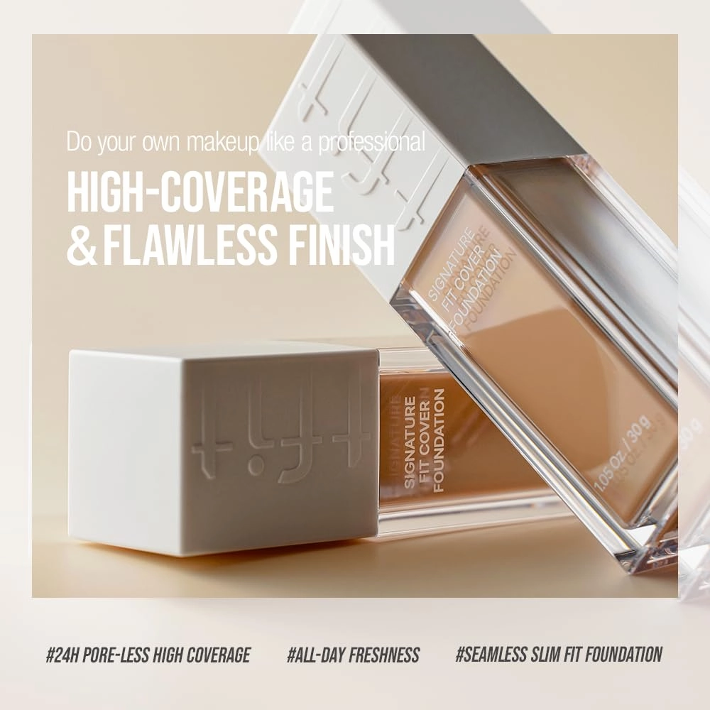 Signature Fit Cover Foundation - Blemish Cover, Full Coverage, Matte & Poreless Finish, Long-lasting & Lightweight, Korean Makeup, 1.02 Fl Oz (C01 Porcelain, 1.02 Fl Oz)
