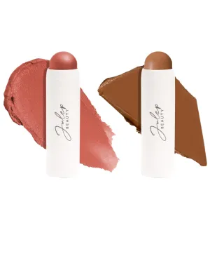Skip The Brush Contour Duo - Cream to Powder Multi-Purpose Makeup Sticks - Pigmented, Buildable Color for Eyes, Cheeks, and Lips - Desert Rose   In Paradise