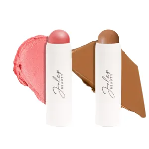 Skip The Brush Contour Duo - Cream to Powder Multi-Purpose Makeup Sticks - Pigmented, Buildable Color for Eyes, Cheeks, and Lips - Melted Cocoa   Golden Guava