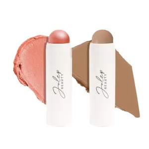Skip The Brush Contour Duo - Cream to Powder Multi-Purpose Makeup Sticks - Pigmented, Buildable Color- Rose Gold   Cool Taupe