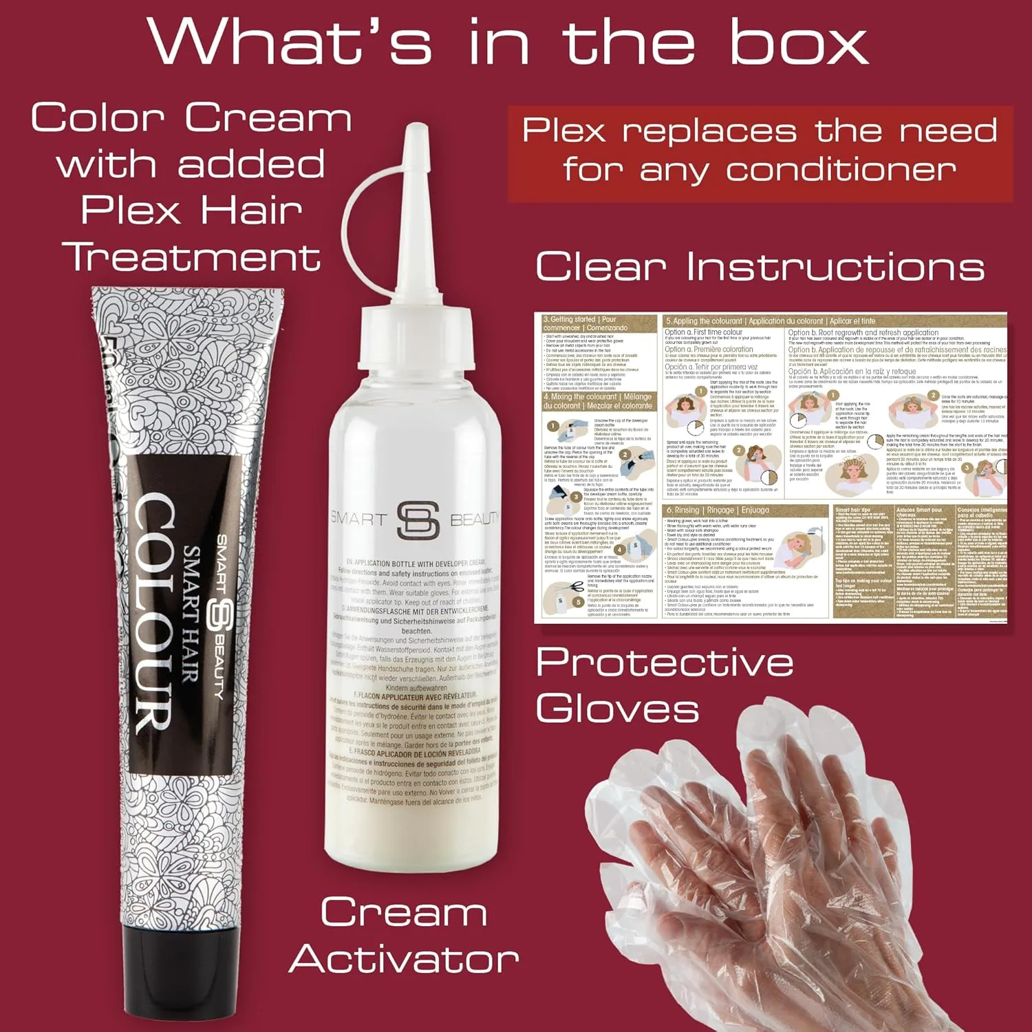 Smart Beauty Dark Red Hair Dye Permanent with Plex Anti-Breakage Technology, Real Red, 5.07 Fl Oz, PPD Free, Vegan, Cruelty Free, Suitable for light to mid-brown hair