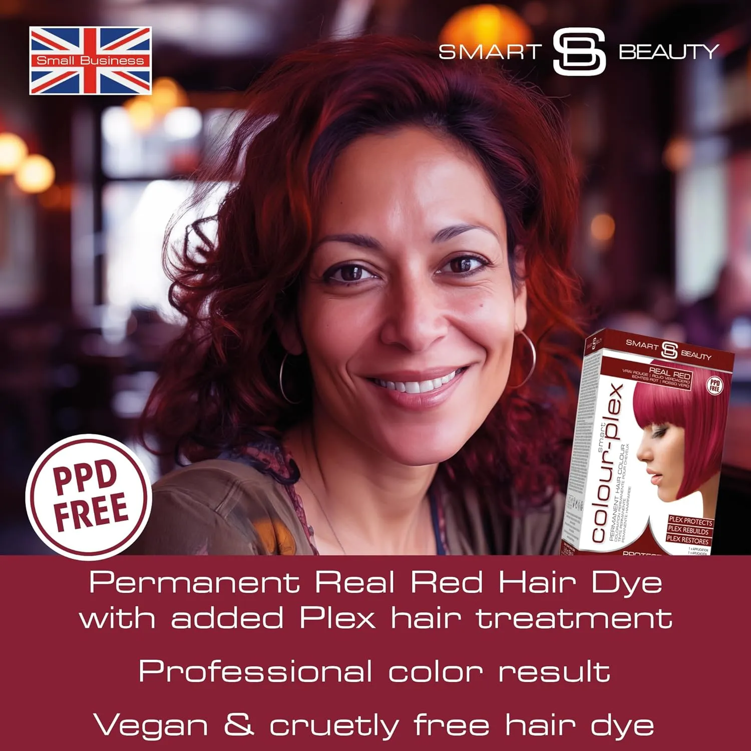 Smart Beauty Dark Red Hair Dye Permanent with Plex Anti-Breakage Technology, Real Red, 5.07 Fl Oz, PPD Free, Vegan, Cruelty Free, Suitable for light to mid-brown hair