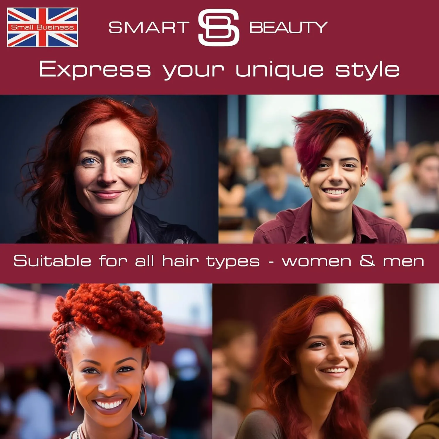 Smart Beauty Dark Red Hair Dye Permanent with Plex Anti-Breakage Technology, Real Red, 5.07 Fl Oz, PPD Free, Vegan, Cruelty Free, Suitable for light to mid-brown hair