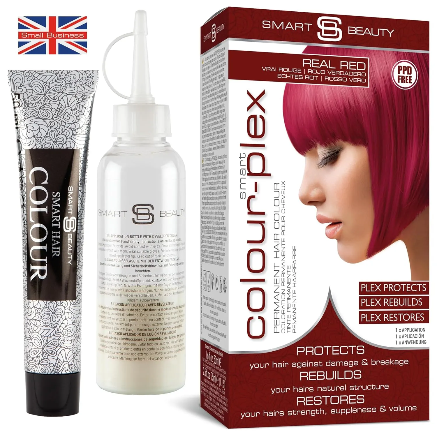 Smart Beauty Dark Red Hair Dye Permanent with Plex Anti-Breakage Technology, Real Red, 5.07 Fl Oz, PPD Free, Vegan, Cruelty Free, Suitable for light to mid-brown hair