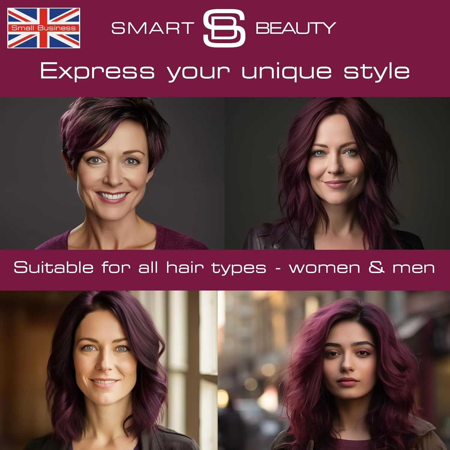 Smart Beauty Plum Hair Dye Permanent with Plex Anti-breakage Technology, Cream Form, Vegan, PPD Free, For Light to Mid-dark Brown Hair