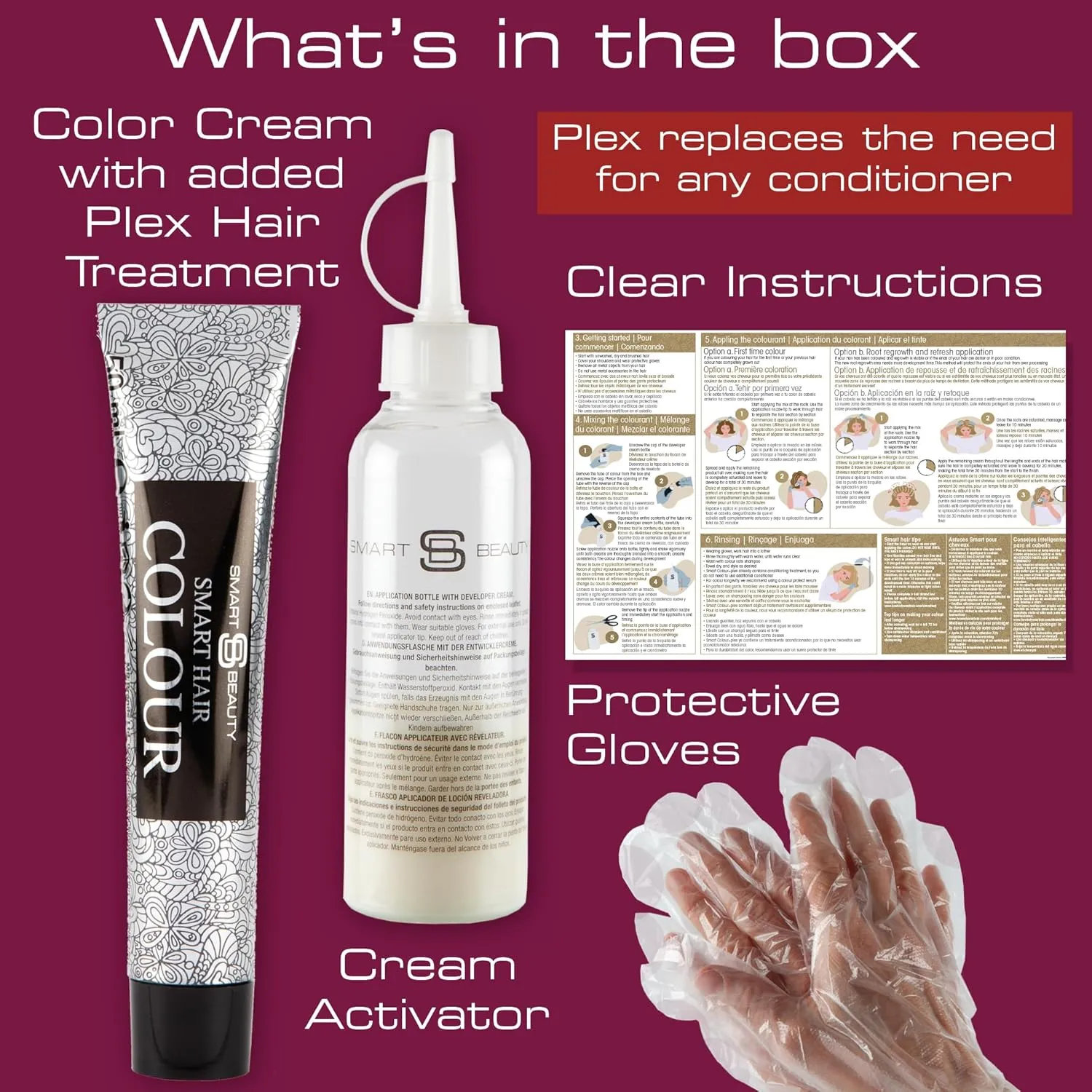 Smart Beauty Plum Hair Dye Permanent with Plex Anti-breakage Technology, Cream Form, Vegan, PPD Free, For Light to Mid-dark Brown Hair