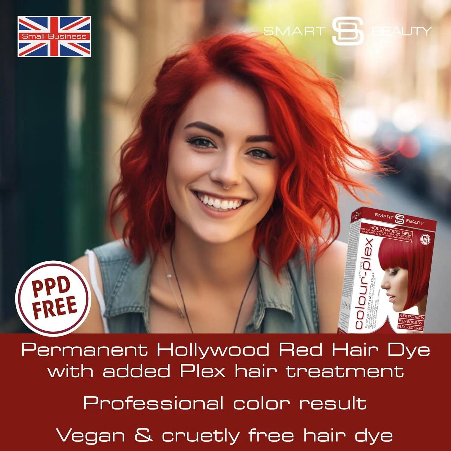 Smart Beauty Red Hair Dye with Plex Anti-Breakage Technology Protecting and Restoring Hair Structure, Plum Color, Vegan and Cruelty-Free