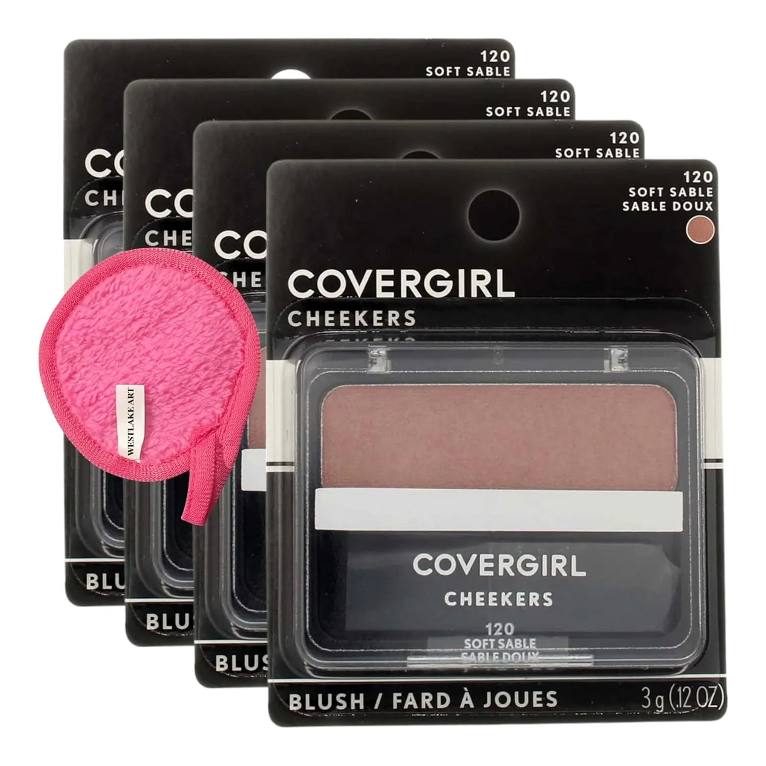 Soft Sable 120 Cheekers Blush, Bundled With Makeup Cleansing Cloth - Real Radiant Powder Blush For Cheeks, Face Makeup Enhancer, Portable Mini-Compact Cheek Blush (Pack of 4)