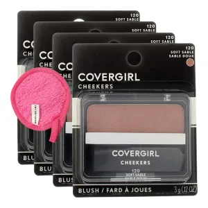 Soft Sable 120 Cheekers Blush, Bundled With Makeup Cleansing Cloth - Real Radiant Powder Blush For Cheeks, Face Makeup Enhancer, Portable Mini-Compact Cheek Blush (Pack of 4)
