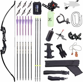 SOPOGER Bowfishing Recurve Bows Set - Archery Bow Kits Package Dual Use for Adult Hunting Practice Shooting Fish with Solid Fishing Arrows and Bowfishing Bottle Reels