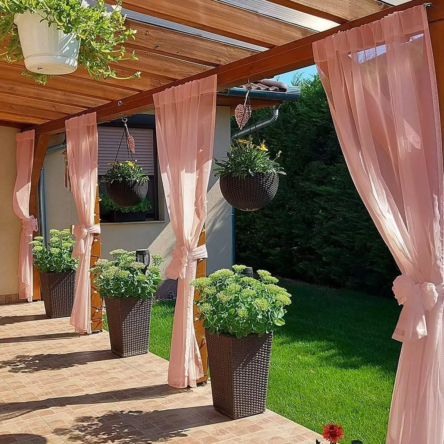 SpaceDresser Waterproof Outdoor Sheer Curtains for Patio - 2 Panels Rod Pocket Indoor Voile Sheer Curtain for Living Room,100W x 84L inch, Blush