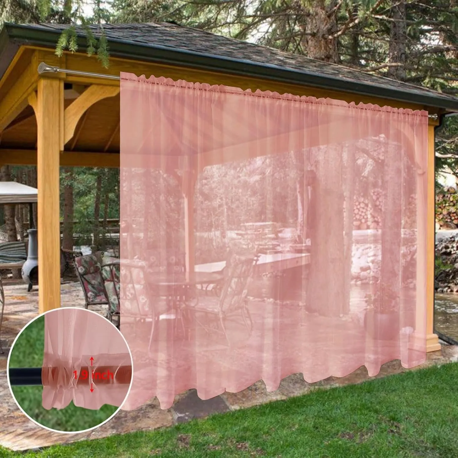 SpaceDresser Waterproof Outdoor Sheer Curtains for Patio - 2 Panels Rod Pocket Indoor Voile Sheer Curtain for Living Room,100W x 84L inch, Blush
