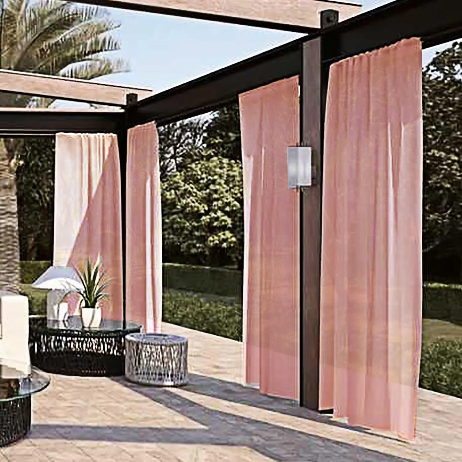 SpaceDresser Waterproof Outdoor Sheer Curtains for Patio - 2 Panels Rod Pocket Indoor Voile Sheer Curtain for Living Room,100W x 84L inch, Blush