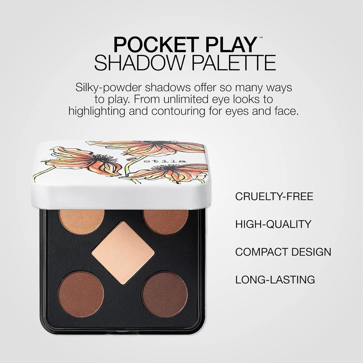 stila Pocket Play™ Eye Shadow Palette | 5 Silky Powder Shades for Eyes, Face, Highlight & Contour | Compact, Travel-Friendly, Blendable Formula | Matte & Shimmer, Neutral & Bold Tones