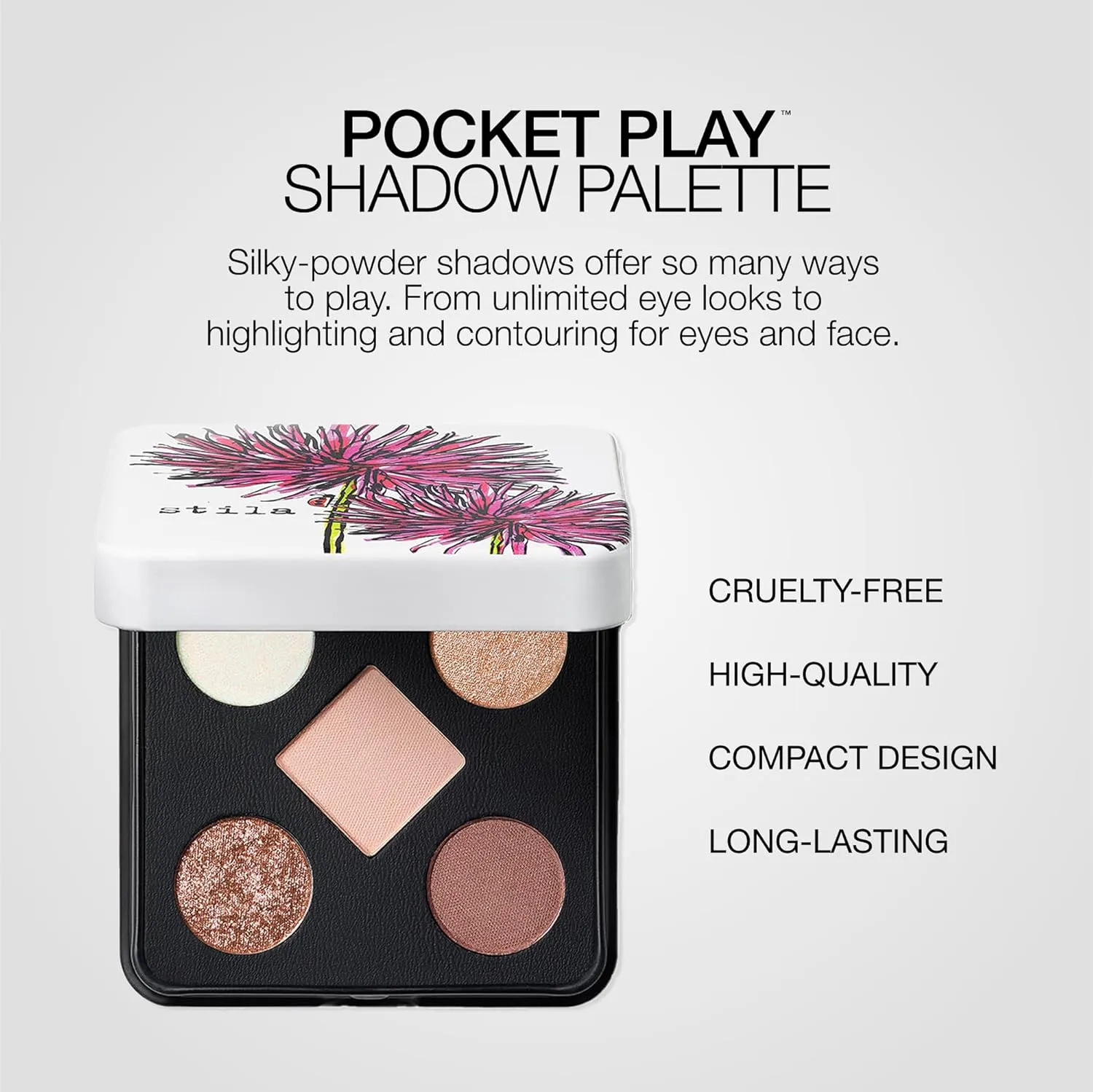 stila Pocket Play™ Eye Shadow Palette | 5 Silky Powder Shades for Eyes, Face, Highlight & Contour | Compact, Travel-Friendly, Blendable Formula | Matte & Shimmer, Neutral & Bold Tones