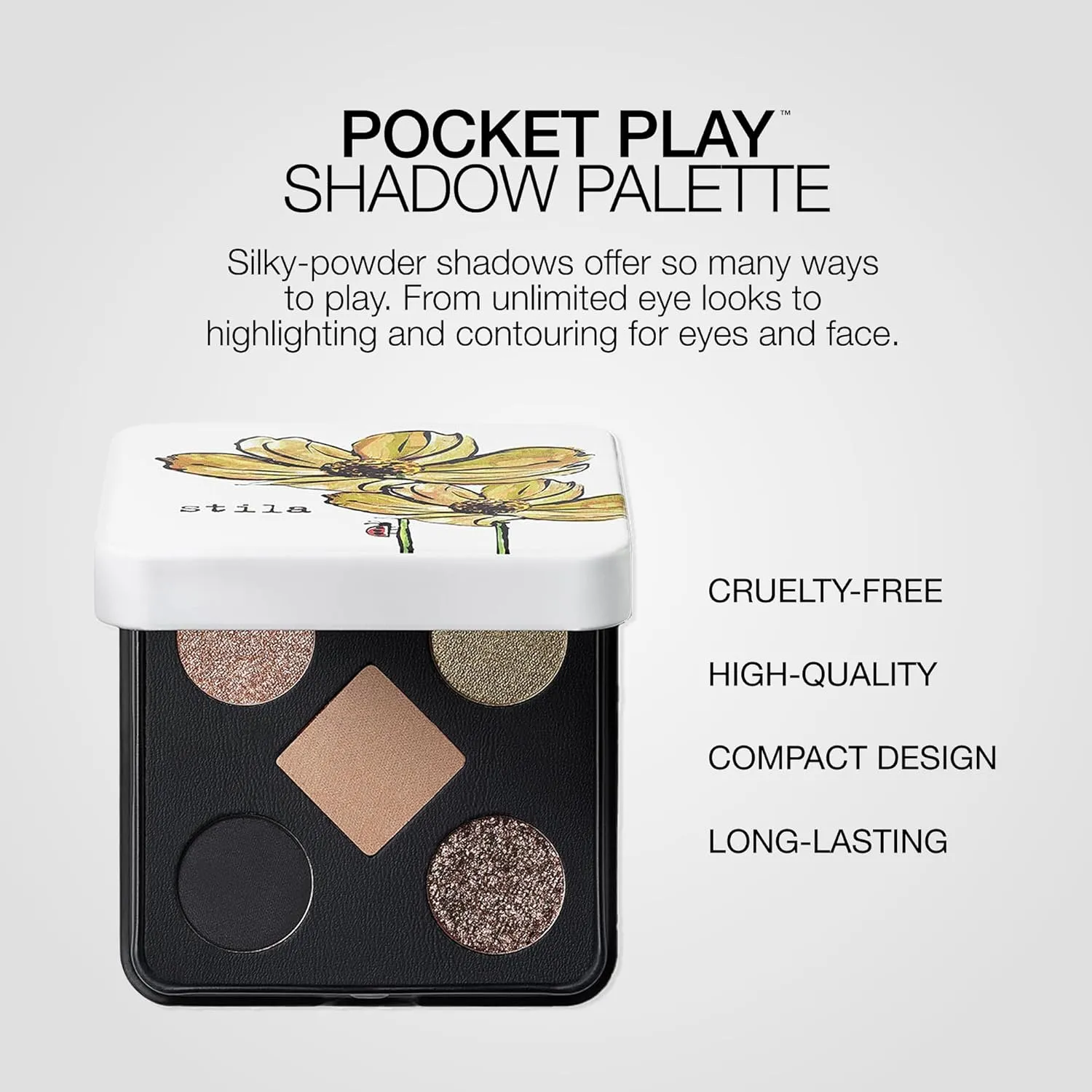 stila Pocket Play™ Eye Shadow Palette | 5 Silky Powder Shades for Eyes, Face, Highlight & Contour | Compact, Travel-Friendly, Blendable Formula | Matte & Shimmer, Neutral & Bold Tones