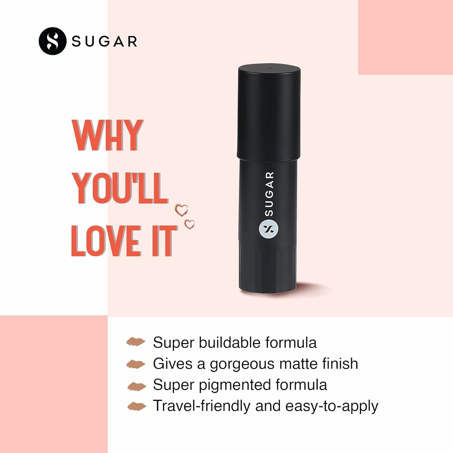 SUGAR Face Fwd Blush Stick - 01 Coral Climax (Bright Coral) Longlasting Formula, Lightweight