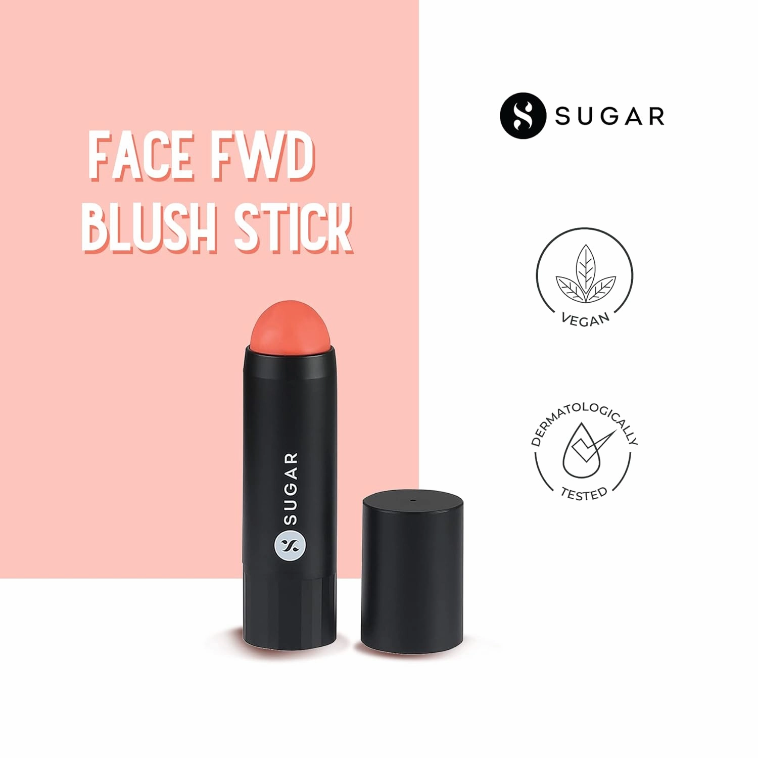 SUGAR Face Fwd Blush Stick - 01 Coral Climax (Bright Coral) Longlasting Formula, Lightweight