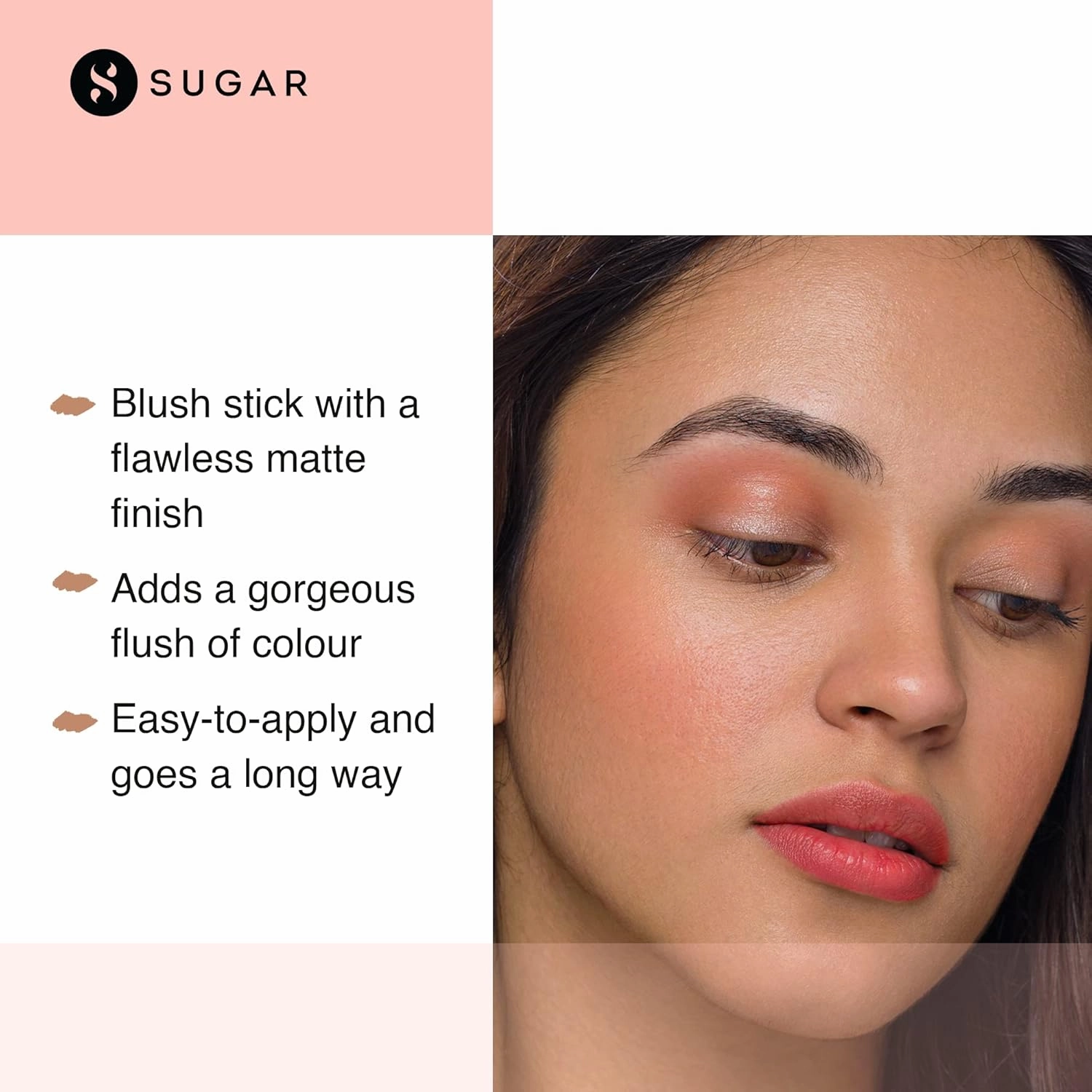 SUGAR Face Fwd Blush Stick - 01 Coral Climax (Bright Coral) Longlasting Formula, Lightweight