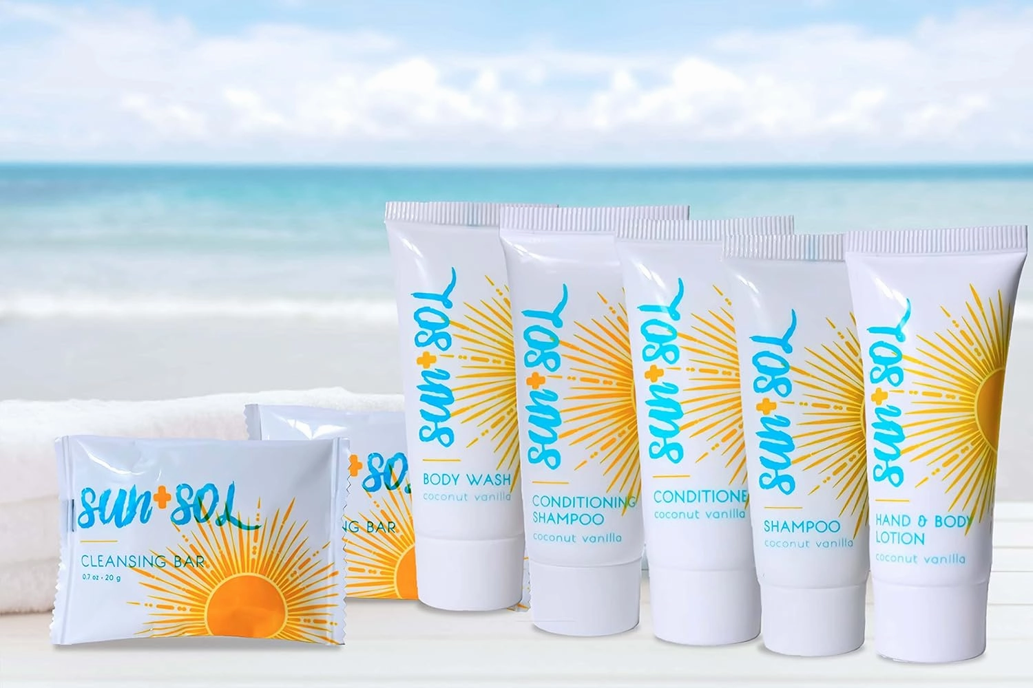 Sun   Sol Bulk Hydrating Conditioner With Warm Coconut & Vanilla Fragrances, Travel Size Toiletries, Mini Hotel Amenities, 0.7 oz, 50 Count