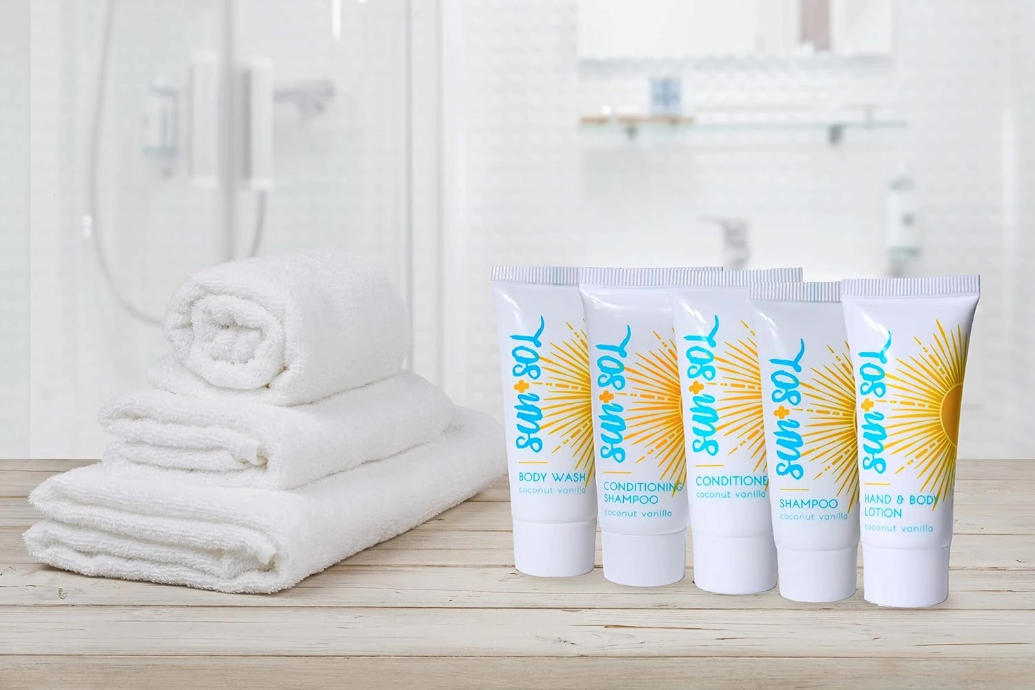 Sun   Sol Bulk Hydrating Conditioner With Warm Coconut & Vanilla Fragrances, Travel Size Toiletries, Mini Hotel Amenities, 0.7 oz, 50 Count