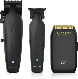 Supreme Trimmer Vader Clipper, Vader Trimmer & Crunch Foil Shaver | Professional Beard Trimmer, Men's Clippers | 3 in 1 Set, Black