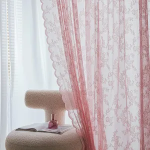 Sutuo Home Pink Lace Curtains 63 Inches Length 2 Panels Set, Blush Sheer Window Floral Vintage Voile Window Panel Treatment for Girls Bedroom/Living Room/Kitchen, Decor Rod Pocket W57 x L63