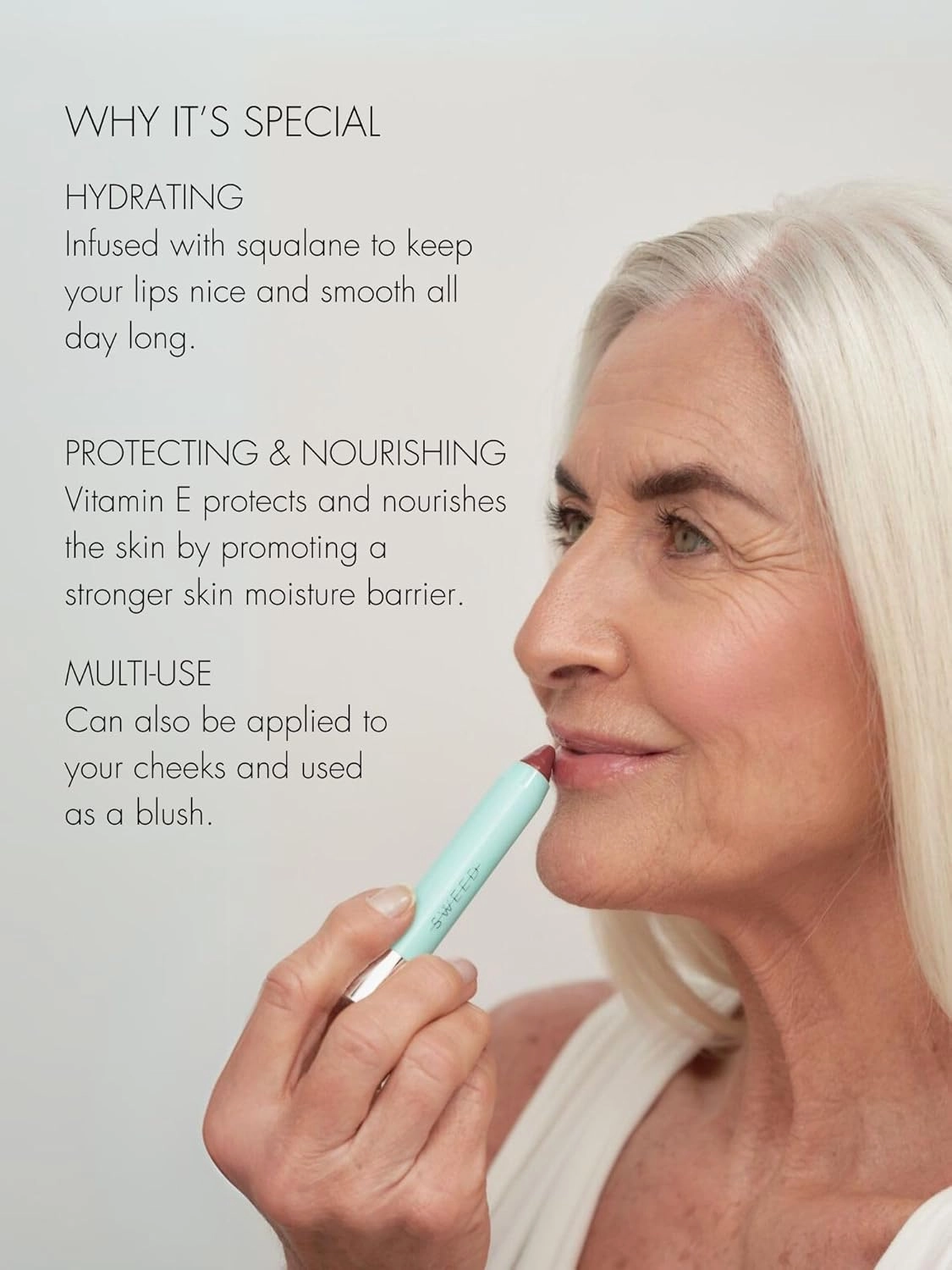 Sweed - Le Lipstick | Plump, Nourish, Moisturize with Squalane | Vegan, Cruelty-Free, Clean Beauty (90’s Model)
