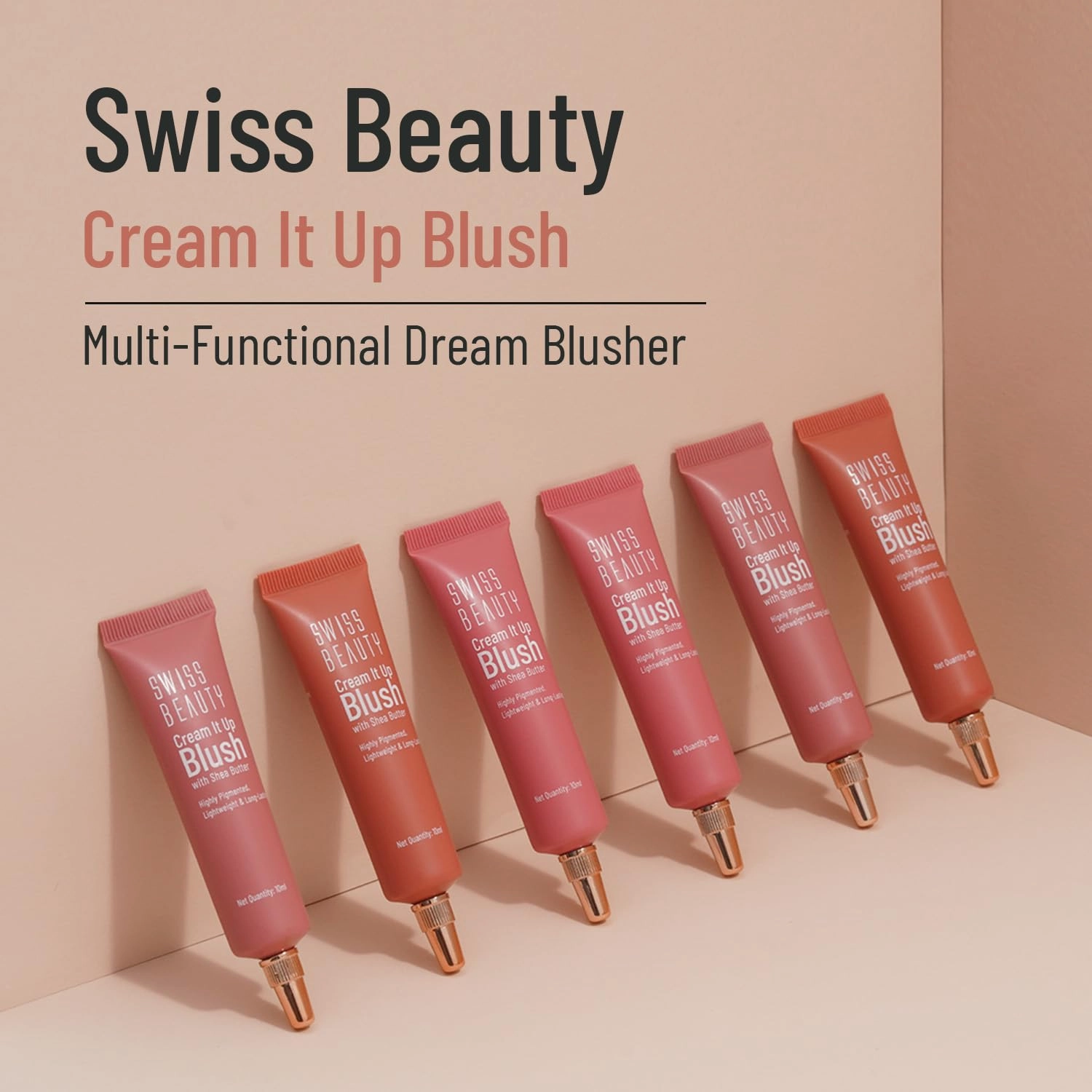 Swis's Beauty Cream It Up Blusher Highly Pigmented Long-lasting Buildable & Blendable For All Skin Types, Shade - Cheeky Peach, 10ml