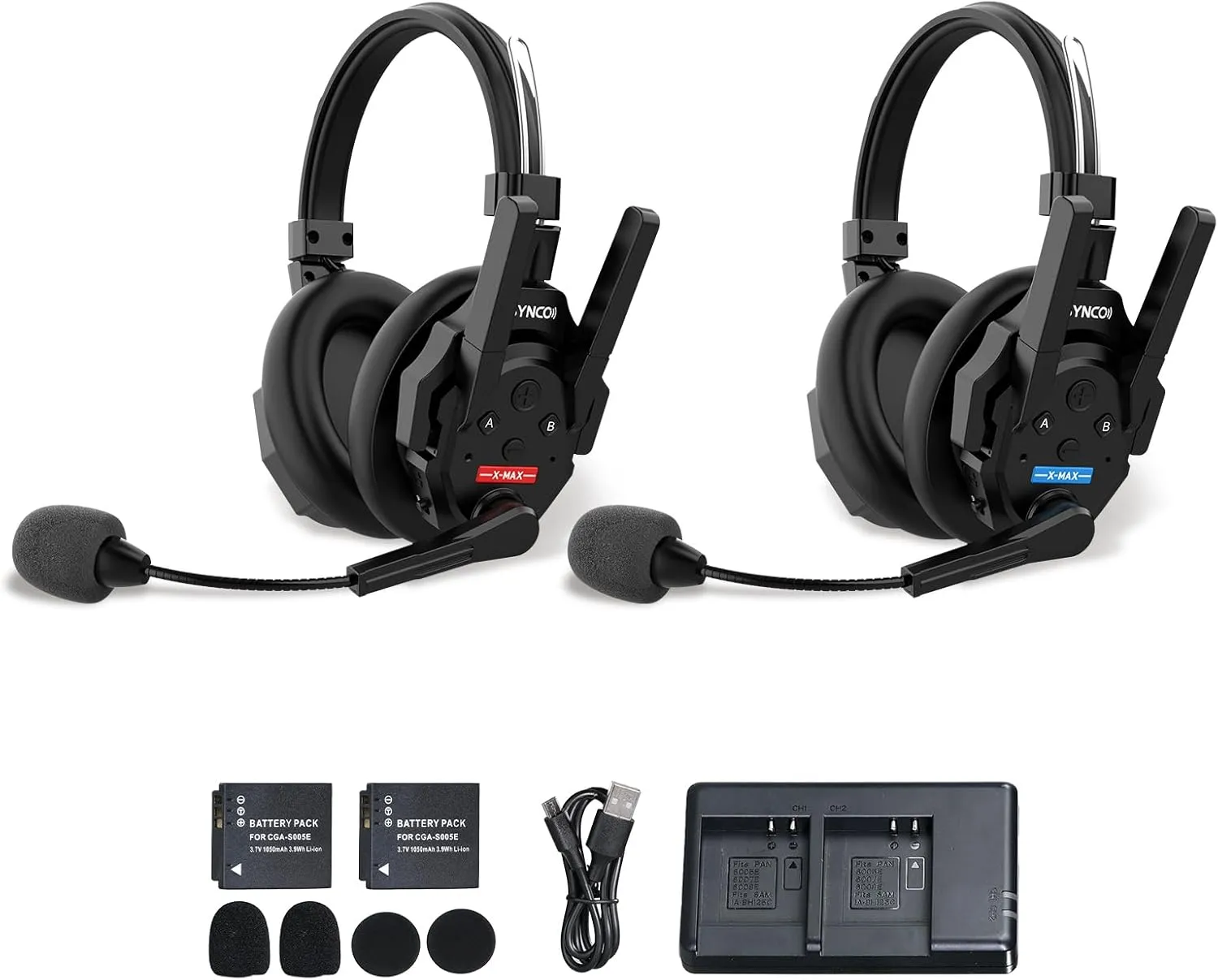 SYNCO XTALK XMAX2 Wireless Intercom Headset System, 2 Person Dual Ear Communication Headsets 500m/1640ft with Noise Reduction for Event TV Documentary Production, Xtalk-Xmax-Wireless-Headset-Intercom