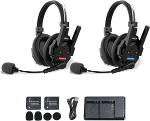 SYNCO XTALK XMAX2 Wireless Intercom Headset System, 2 Person Dual Ear Communication Headsets 500m/1640ft with Noise Reduction for Event TV Documentary Production, Xtalk-Xmax-Wireless-Headset-Intercom