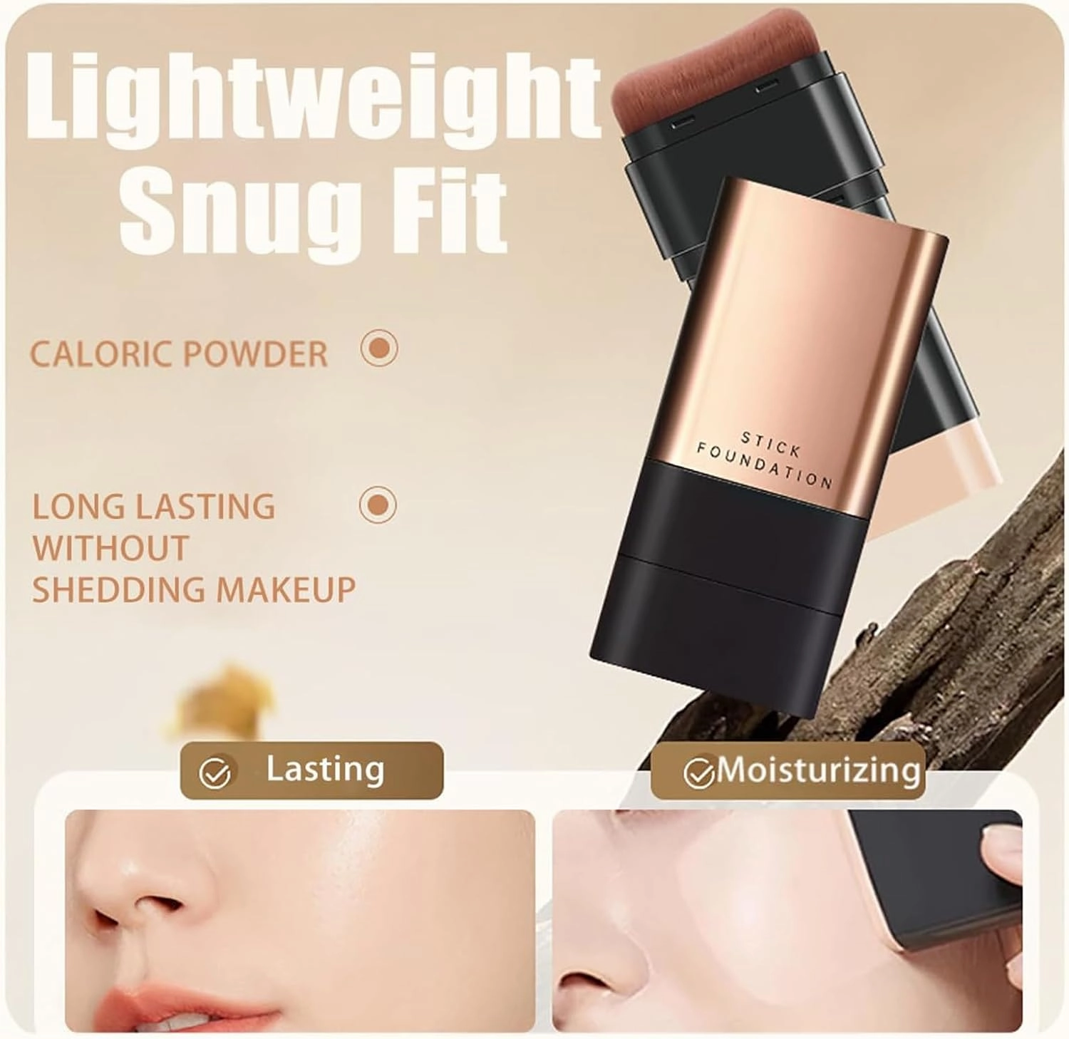 Synthetic Foundation Stick, Anti Wrinkle Foundation Stick, 2 in 1- Luxury Anti-Wrinkle Foudation Stick, Instant Concealing Foundation Stick with Built-in Brush-Natural Colour*2pcs