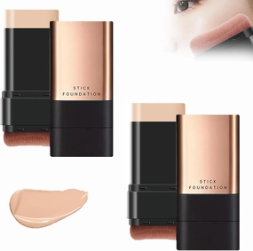 Synthetic Foundation Stick, Anti Wrinkle Foundation Stick, 2 in 1- Luxury Anti-Wrinkle Foudation Stick, Instant Concealing Foundation Stick with Built-in Brush-Natural Colour*2pcs
