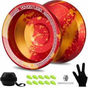 T16 Dual Purpose Yoyo Professional Responsive Yoyo for Kids 8-12 Beginner Metal Yo yo for Adults with Unresponsive Yoyos Bearing Kits, 10 Yo-Yo String, Case & Glove (Red and Gold)
