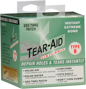 TEAR-AID Vinyl Repair Kit, Type B Clear Patch for Vinyl and Vinyl-Coated Materials, Works on Vinyl Tents, Awnings, Air Matresses, Pool Liners & More, 3in x 5ft Roll