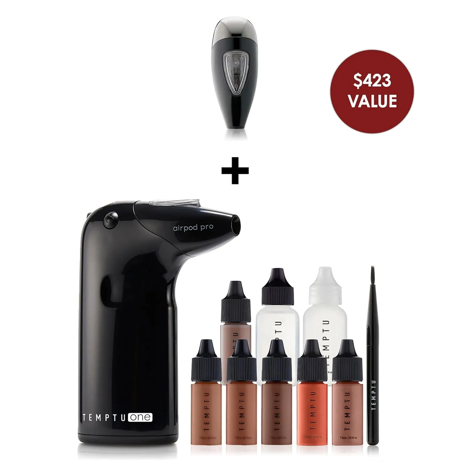 TEMPTU One Airbrush Make-up Kit for Complexion Perfection with Cordless Compressor, Dark & Airpod Pro Cartridge Bundle