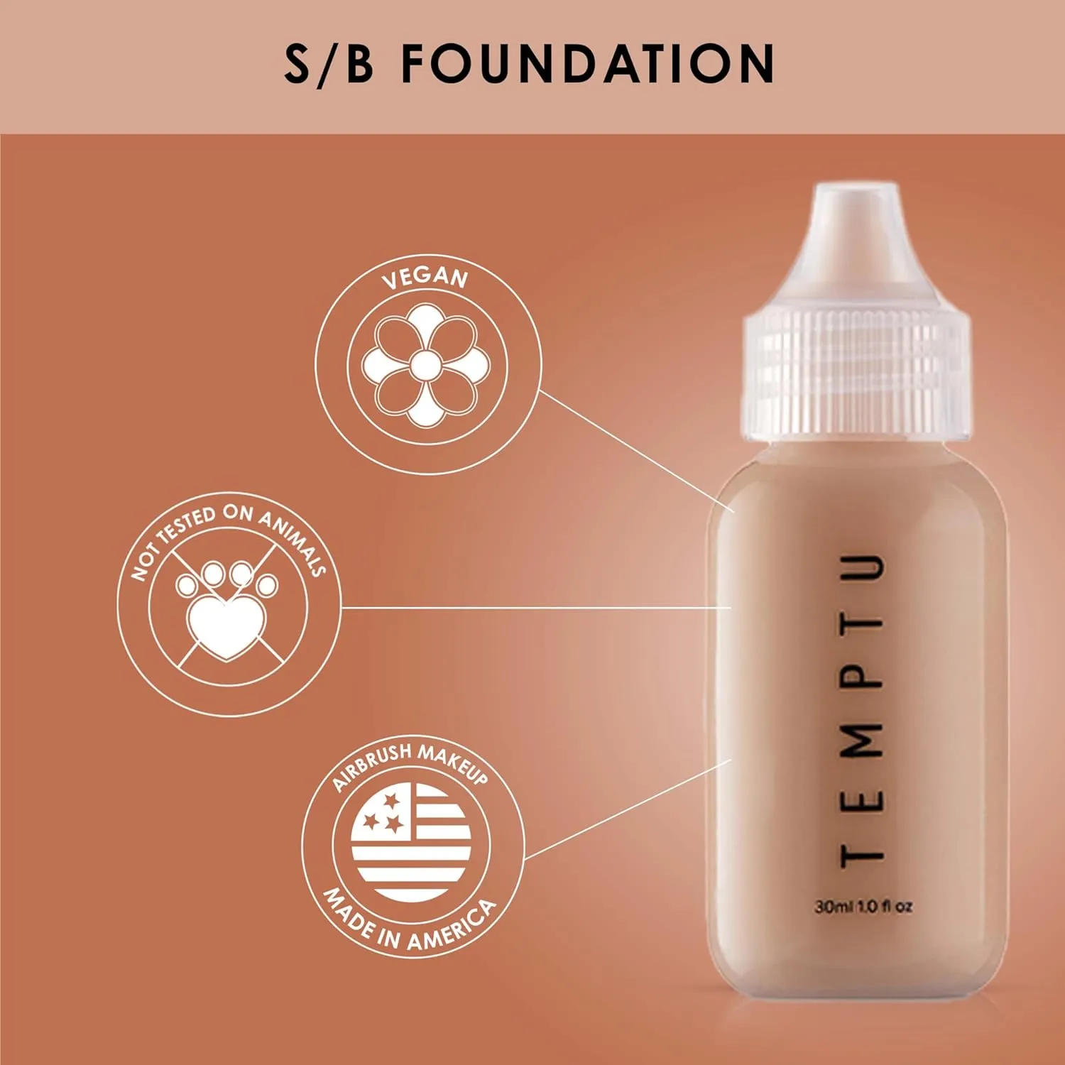 TEMPTU S/B Silicone-Based Airbrush Foundation: Professional Long-Wear Liquid Makeup, Sheer To Full Coverage For A Hydrated, Healthy-Looking Glow & Luminous, Dewy Finish On All Skin Types, 002 Blush Ivory, 4 Fl Oz