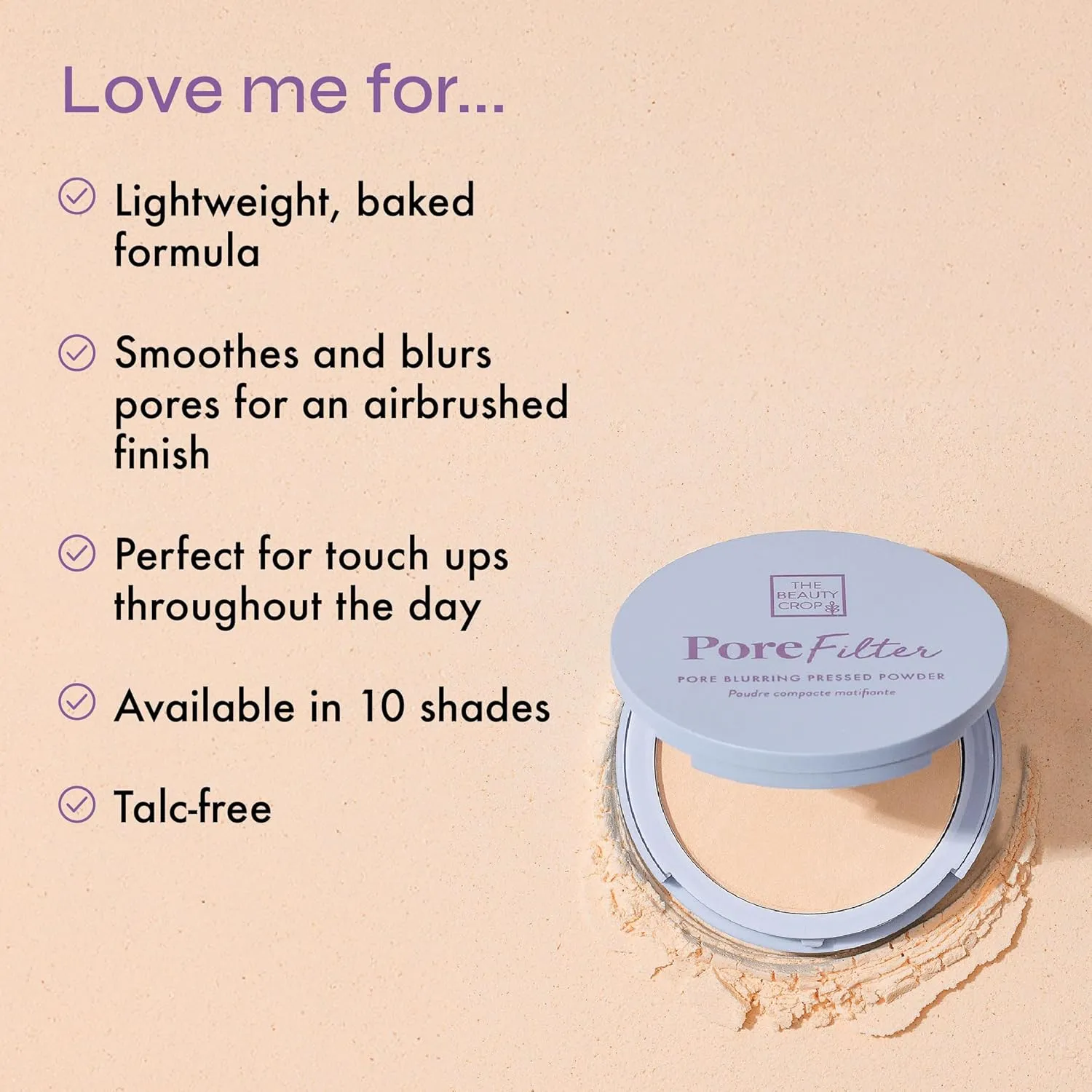 The Beauty Crop PoreFilter Pressed Powder - Blurs Pores & Controls Shine - Transparent Shade - 0.34 oz